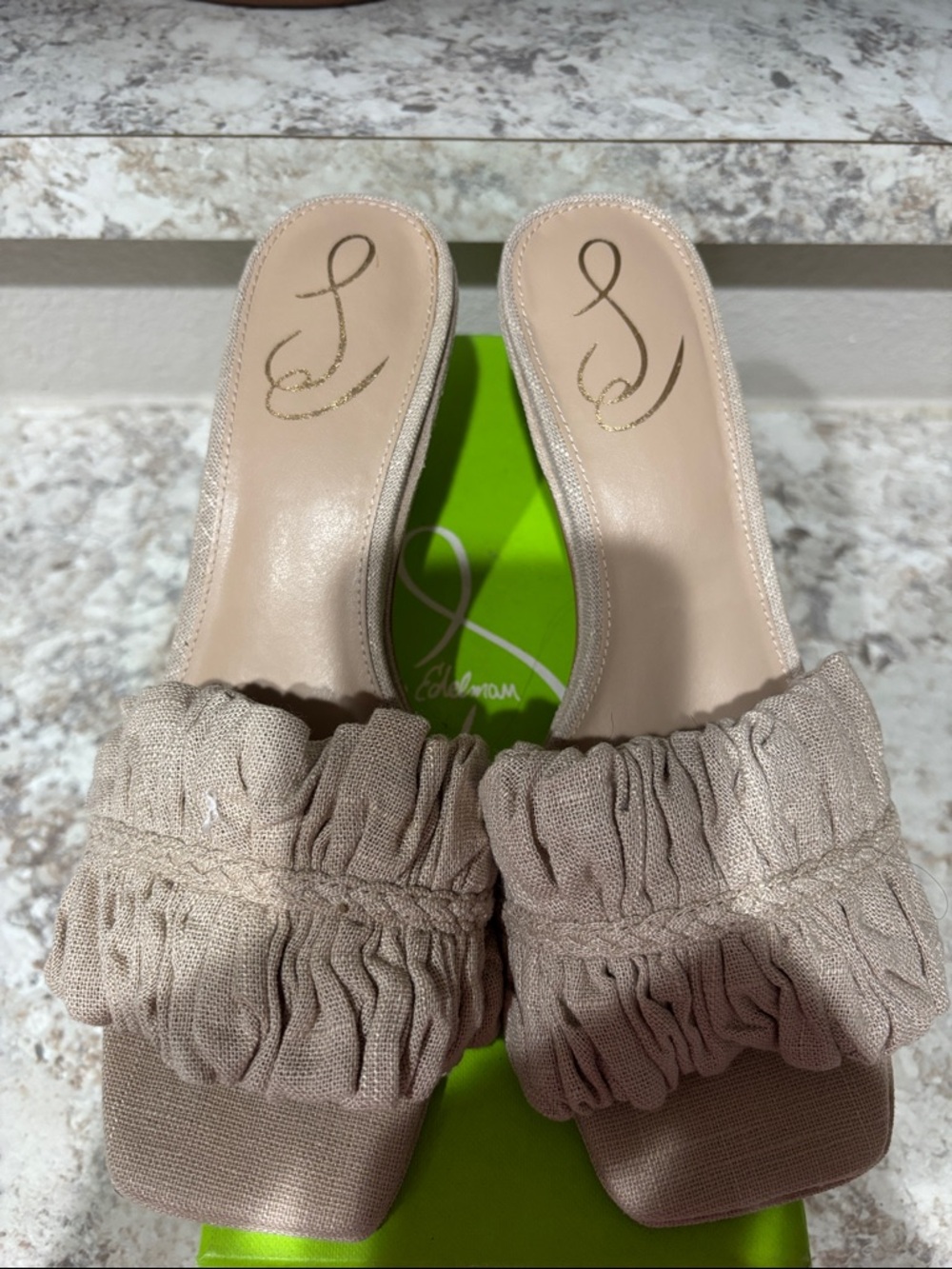 Sam Edelman Taupe Ruffle Slide Mules - Picture 4 of 8